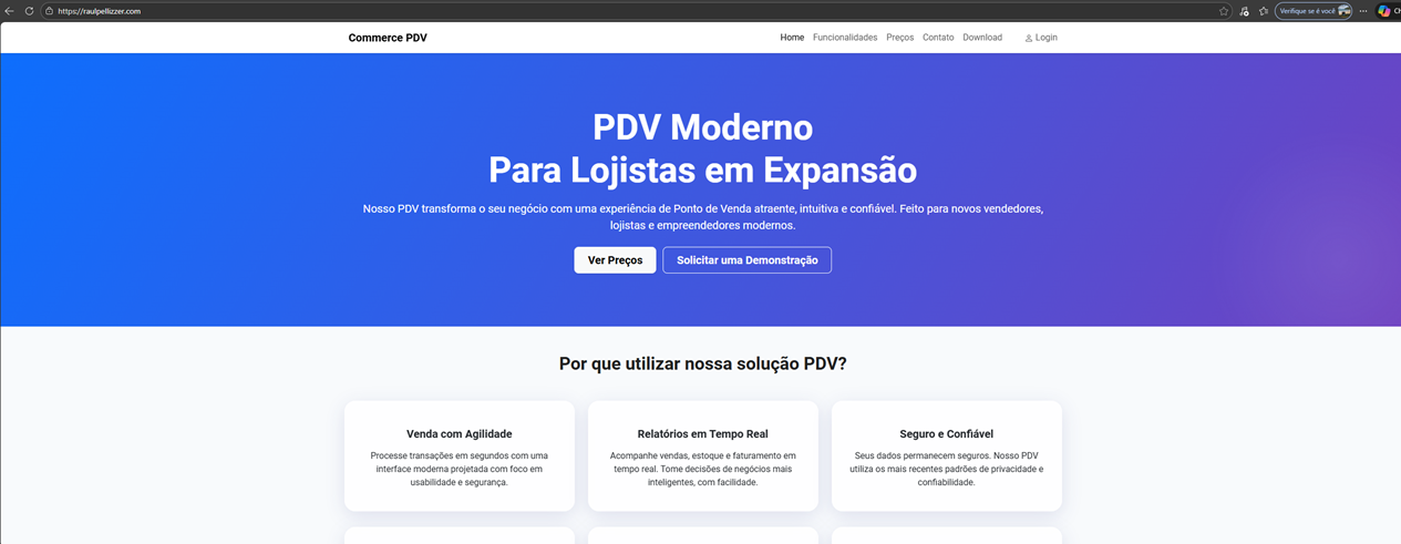 Commerce PDV landing page screenshot