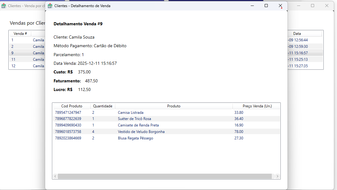 Commerce PDV – Sales by client report