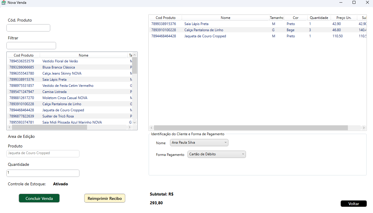 Commerce PDV – Sales processing window