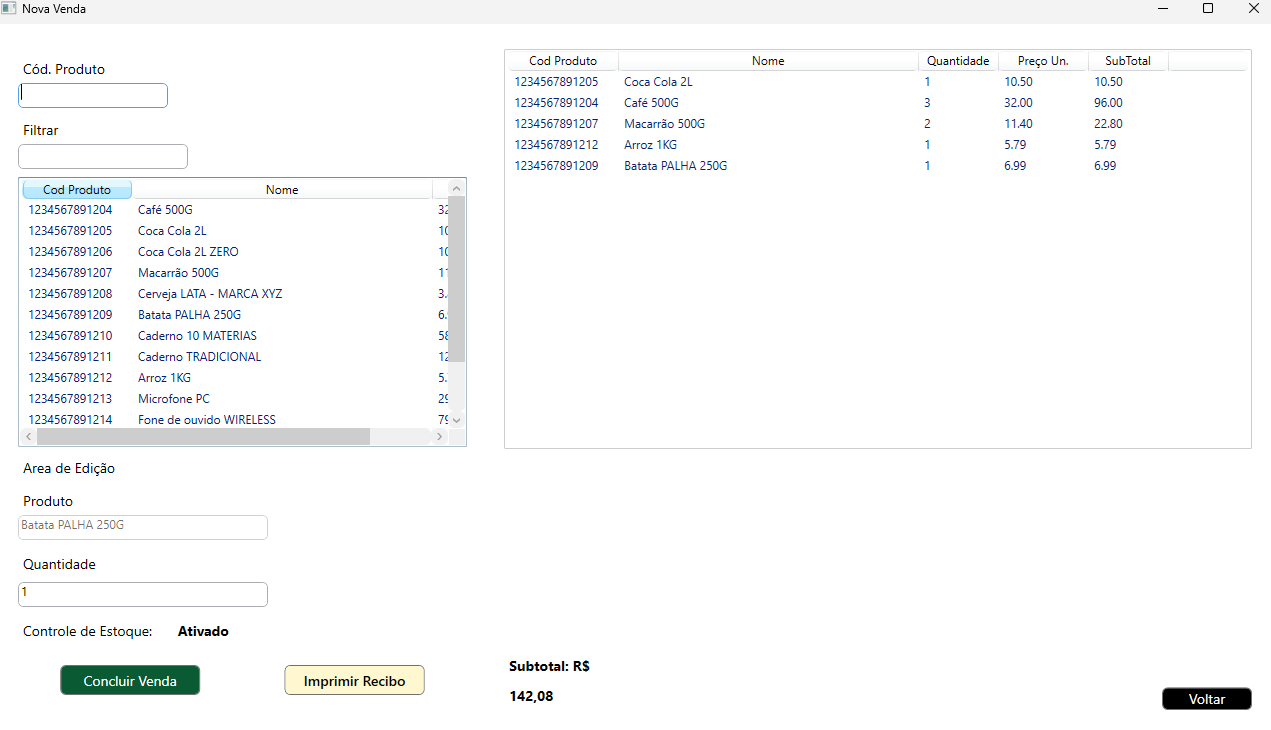 RaulPOS inventory management screenshot